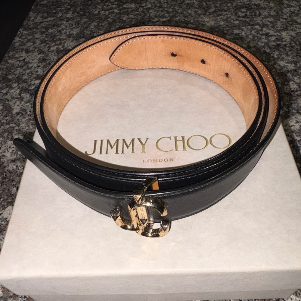 Jimmy Choo Logo Black Leather Belt